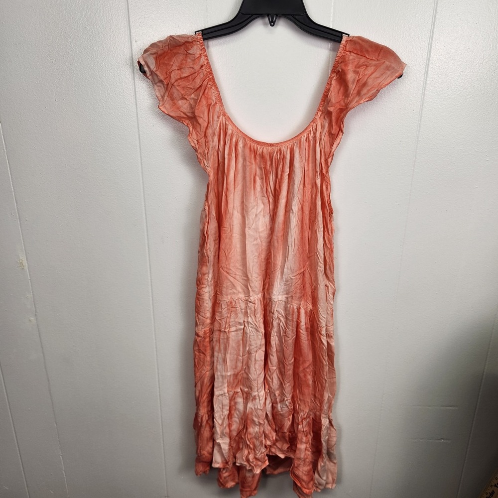 Raviya Coral Crinkle Peasant Dress Size M Boho Beach Cover-Up Rayon India
